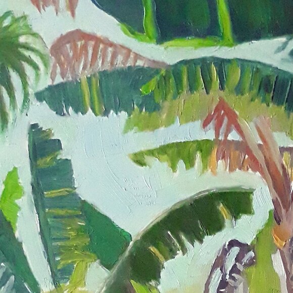 “Banana Trees“ Original oil painting on Cradled Wood Panel 8"w x 10"h x 2"d - Picture 9 of 9